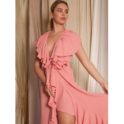 PETUNIA RUFFLE PINK WRAP DRESS